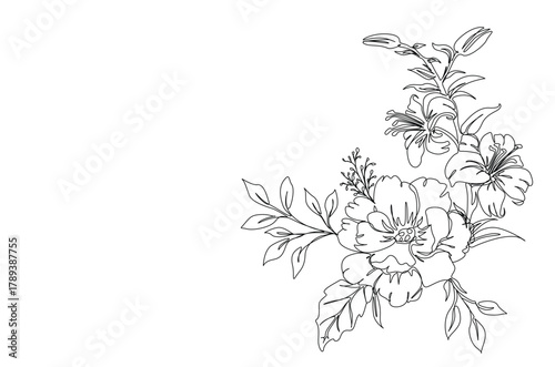 Trendy floral peony bouquets and flowers in continuous one line drawing. Single line art illustration of Peony Line Art. Editable vector.