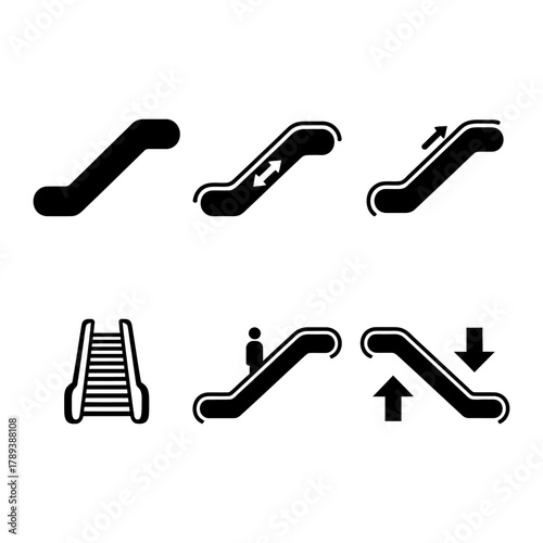 Eskalator Icons Collection – Line Art Symbols for Public Building Interiors