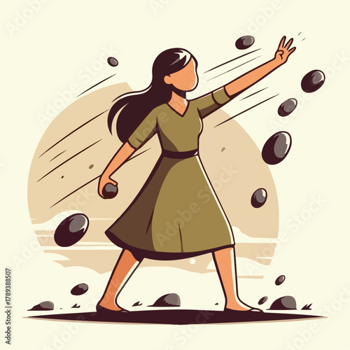 Cartoon illustration of a person throwing a stone