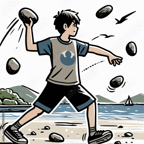 Cartoon illustration of a person throwing a stone