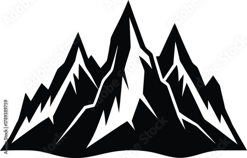 Jagged black mountain range silhouette for outdoor and nature related designs