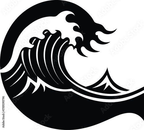 Stylized ocean wave with intricate details isolated on transparent background