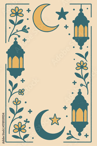 Vertical Minimal Lailatul Miraj Artwork with Islamic Spiritual Symbols and Crisp Composition