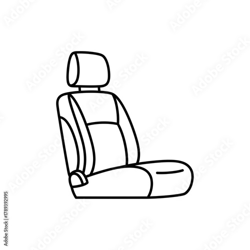 Car Seat Line Art – Vector Illustration of Automotive Interior Seat with Headrest