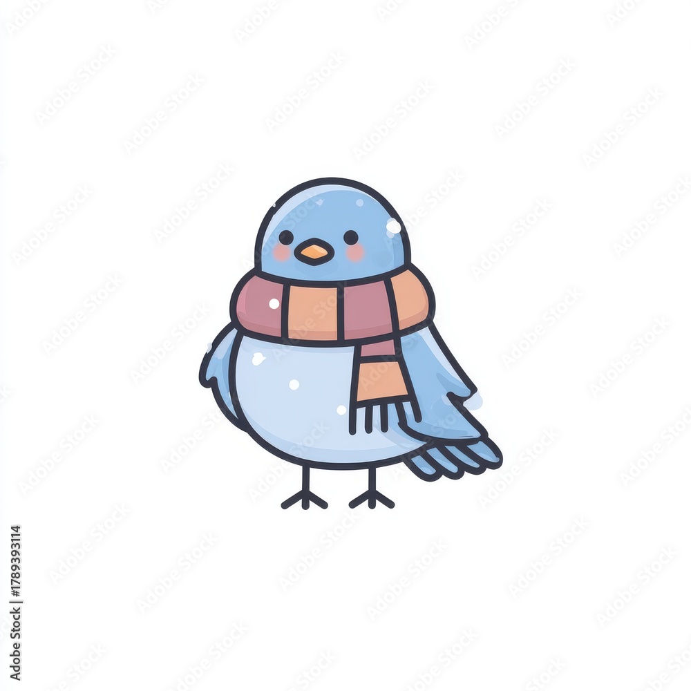 Obraz premium Cute Pixel Art Blue Bird Wearing a Striped Scarf on White Background