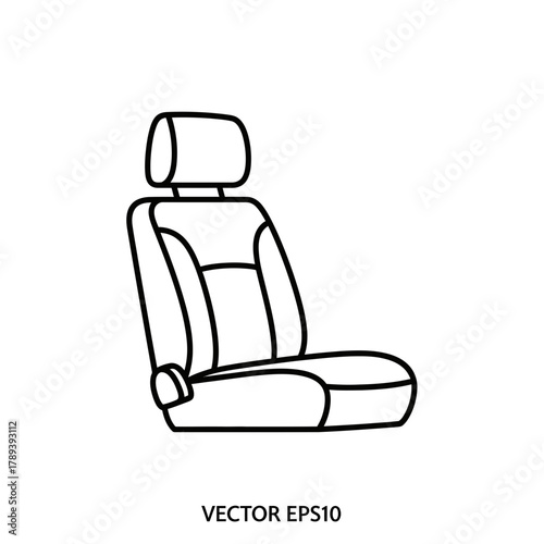 Car Seat Line Art – Vector Illustration of Automotive Interior Seat with Headrest