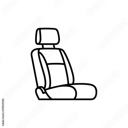 Car Seat Line Art – Vector Illustration of Automotive Interior Seat with Headrest