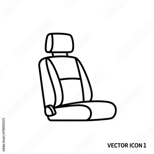 Car Seat Line Art – Vector Illustration of Automotive Interior Seat with Headrest