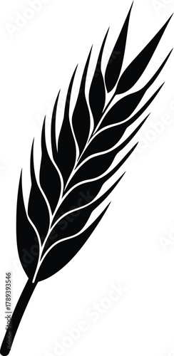 Single wheat ear grain black vector illustration agricultural food symbol