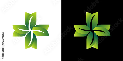 Cross Leaf Medical Logo. Leaf and Medical Logo.
