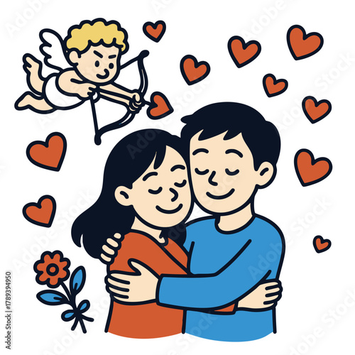 Couple love hug happy cupid heart romance flower relationship togetherness