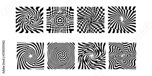 Abstract geometric optical illusion shapes with distorted checkered pattern silhouette isolated on white background isolated on transparent background
