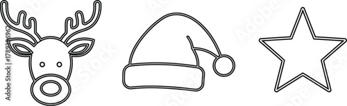Illustration of a reindeer face, santa hat, and star, perfect for festive holiday and christmasthemed designs