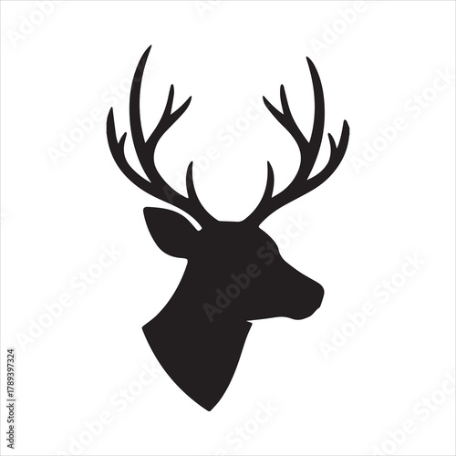  Vector deer head with antlers isolated black silhouette illustration