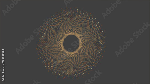 abstract golden sunburst or halo graphic on a dark gray background.