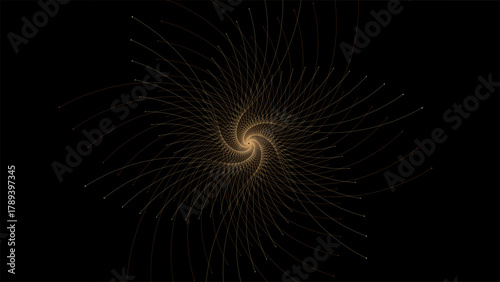 Abstract dark golden spiral graphic on a deep black background.
