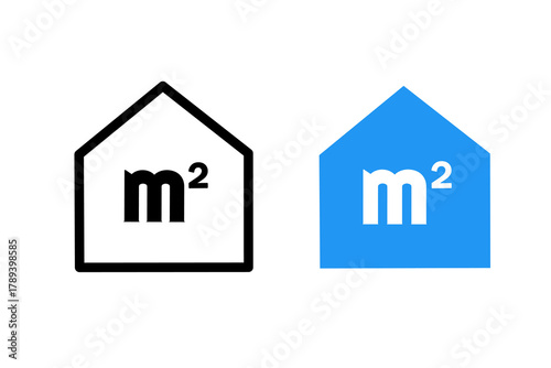 m2 area unit icon black and white vector sign. house area icon