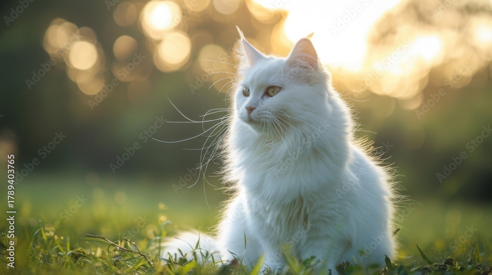 Obraz premium white fat cat sitting