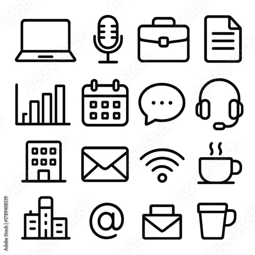 Office Essentials Icons. Adventure Travel Set silhouette icon set: backpack, compass, hiking boots, water bottle, tent, mountain, flashlight, map.