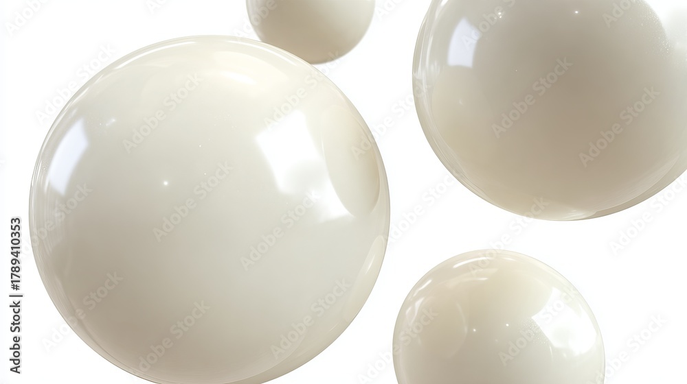 Fototapeta premium Glossy Smooth Spheres in Vibrant Colors with Creamy Soft Texture, Floating at Varying Distances on Pure White Minimalist Background