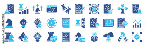 Types of Strategy color editable icon set collection. icons related to business and strategic management : Business, Functional, corporate, Operational, and more. Editable icon set. Vector
