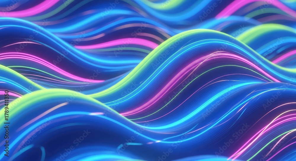 Fototapeta premium Experience the vibrant energy of smooth, neon waves in this modern background, perfect for tech, music, and futuristic designs that need a dynamic touch