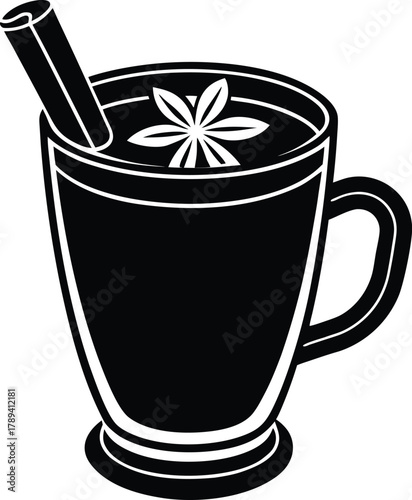 Black silhouette of a mug of eggnog with cinnamon stick