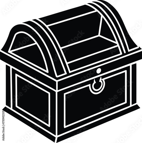 Black silhouette of a treasure chest with gold accents