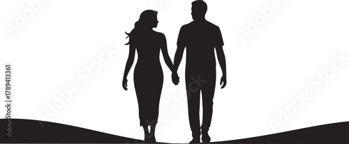 Silhouetted woman and man hold hands while walking peacefully, set against a transparent backdrop