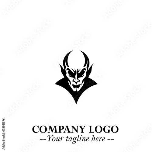 Head of Vampire Logo Symbol in Black on the White Background with Gothic Horror Vector Design