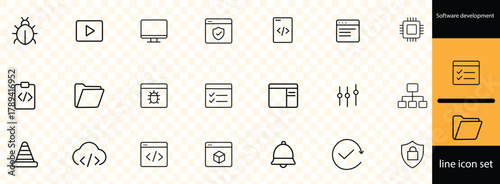 Software development line icon collection. Programmer and developer symbol vector illustration.