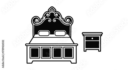 Elegant bedroom furniture set including a detailed headboard and nightstand