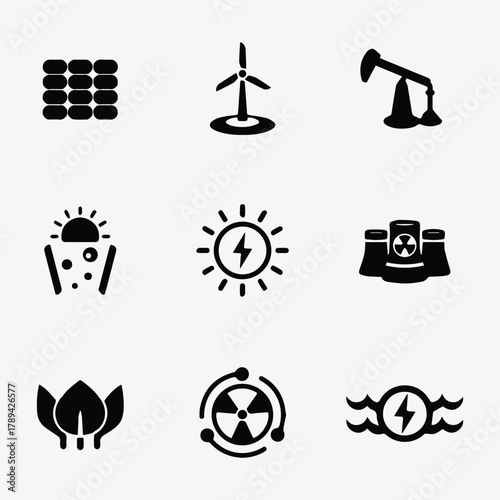 Energy Production Icons Vector Set
