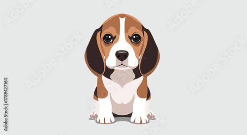 Cute cartoon beagle puppy sitting and looking forward with big eyes.