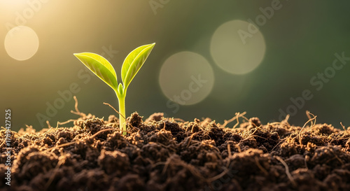 Young plant growing in the sunlight symbolizing growth, nature, and new beginnings