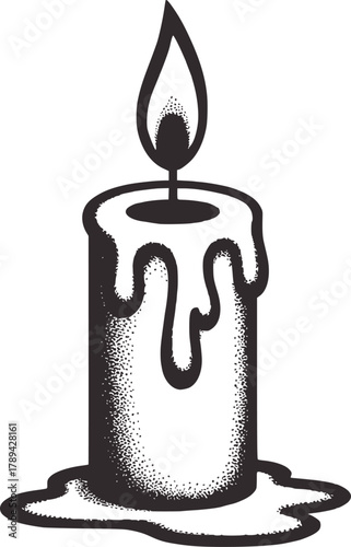 Black white illustration of a melting candle flame