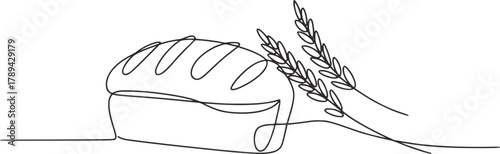 Loaf wheat stalks line drawing bread grain