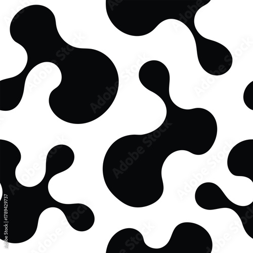 Black Amoeba Inspired Shapes Arranged Fluidly with Organic Flow Seamless Pattern Design  
