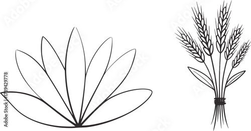 Stylized flower and wheat stalks petals grain