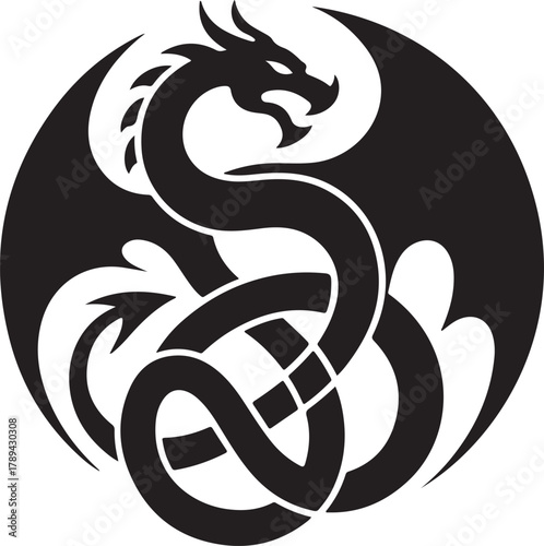 Black celtic knot dragon symbol within a circle