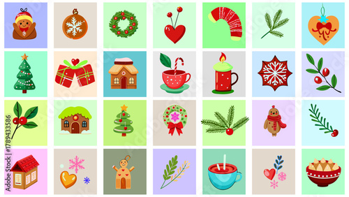 Festive season advent calendar element christmas illustrations cartoon design vector. 
