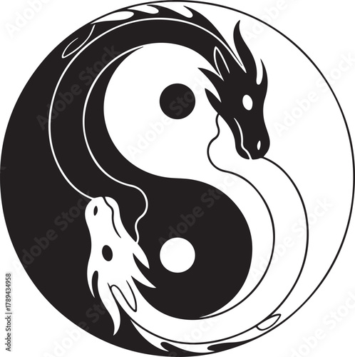 Intertwined dragons yin yang symbol