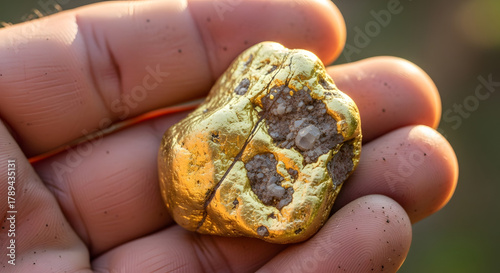 Gold Nugget in Hand Precious Metal Discovery with Natural Formations