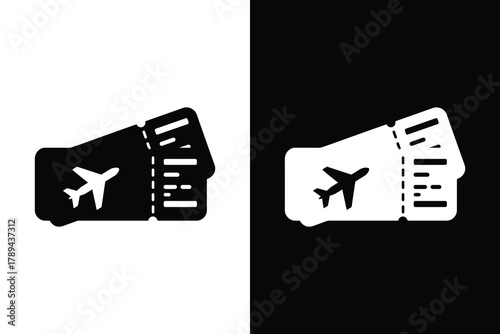 Airplane tickets shown in silhouette on split black and white background