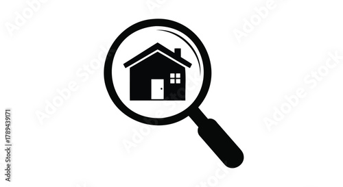 Vector illustration of house icon viewed through a magnifying glass