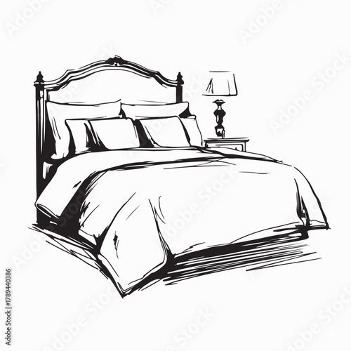 Wooden Bed with Blanket and Pillows Vector Image on white background
