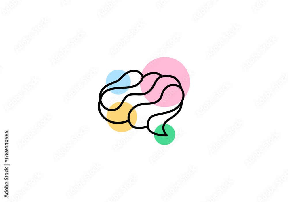 Obraz premium Brain Icon Logo Illustration Simple Outline Style Logo Template