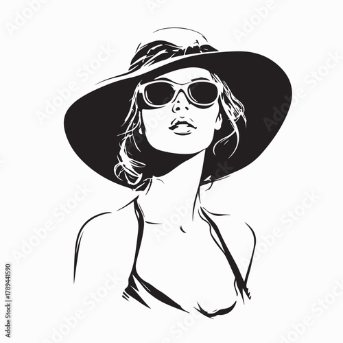 Retro Fashion Lady Silhouette with Stylish Hat Vector on white background