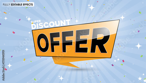 Super discount offer banner on dynamic blue sunburst illustration background - Fully editable effects