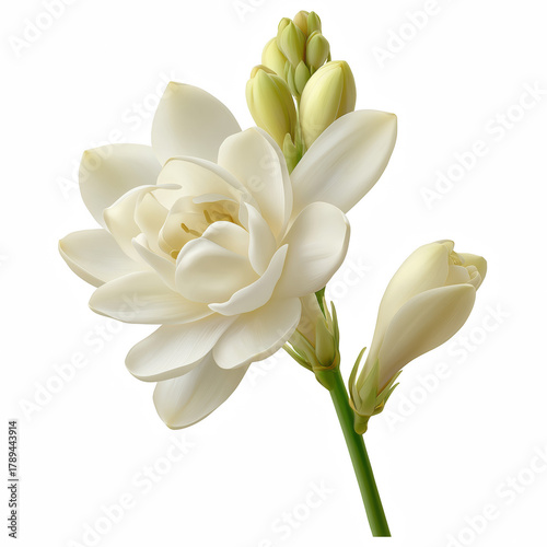 White tuberose flower with buds isolated on transparent background
